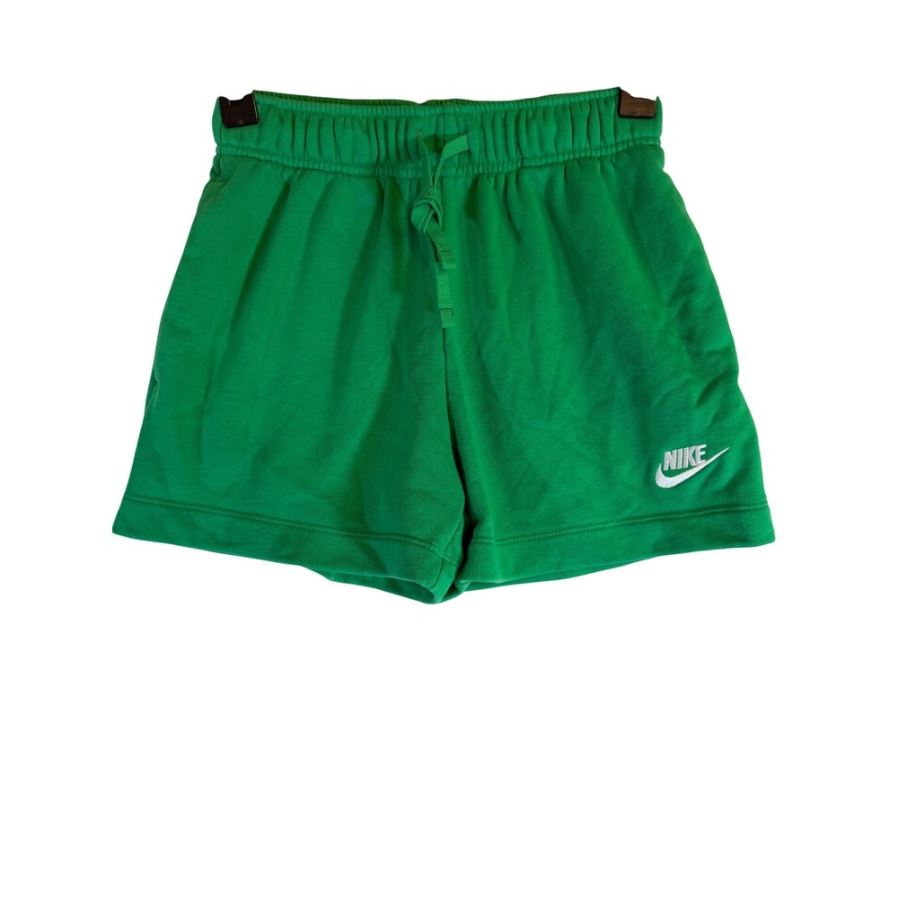 Nike Womens Sportswear Fleece Shorts Green Elastic Drawstring Logo Small